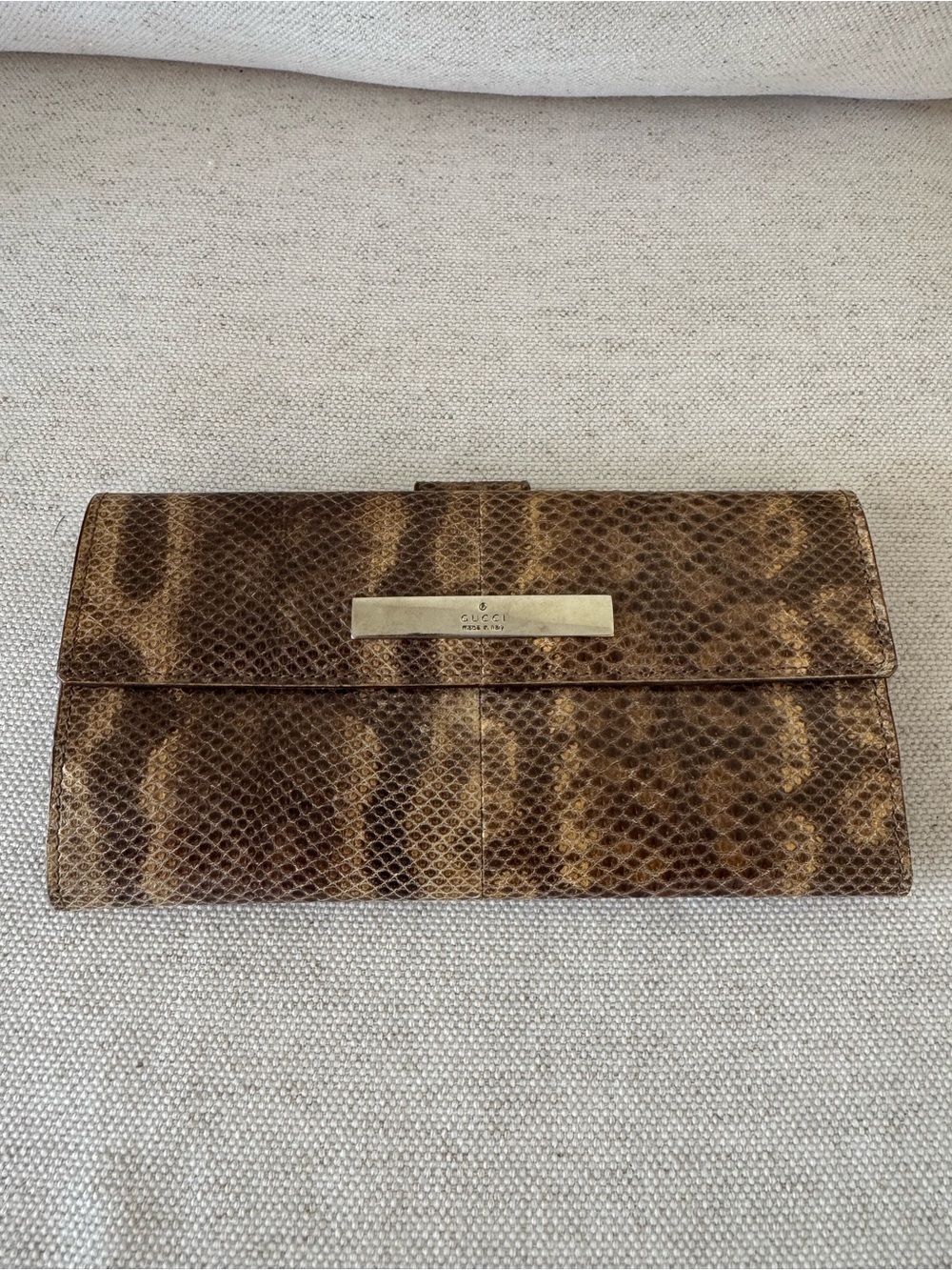 Authentic Gucci Genuine Snakeskin Vintage Neutral Envolope Brown Clutch Wallet - Picture 5 of 16